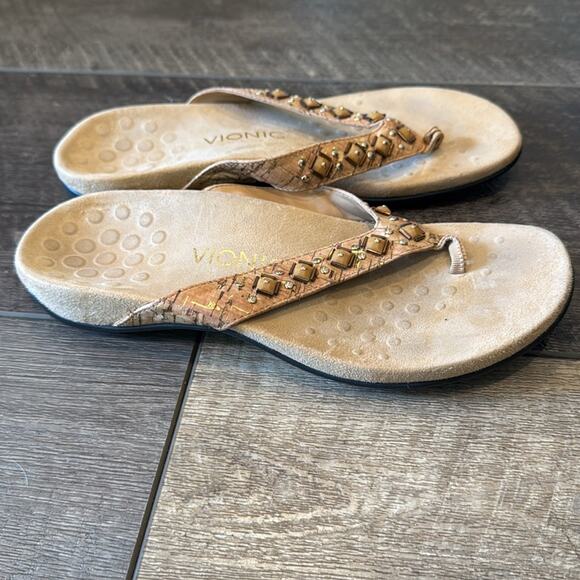 Vionic Rest Floriana 340 Gold Cork Women's Flipflops Size 7 - Picture 5 of 10